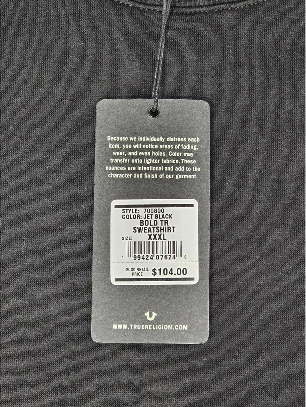 True Religion Men's 3XL Jet Black Bold Sweatshirt Crewneck Buddha Guitar NWT - Picture 5 of 12